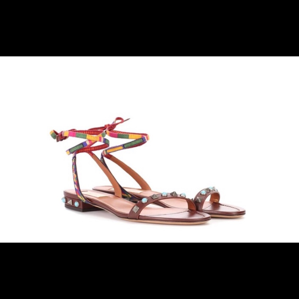 Valentino Rolling Rockstud Sandals Dark Brown